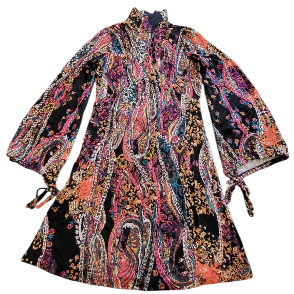 Free People All Dolled Up Paisley Mini Dress Size S - Long Sleeve - Picture 2 of 5